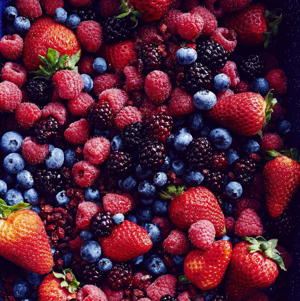strawberries, blackberries, blueberries, raspberries and cranberries